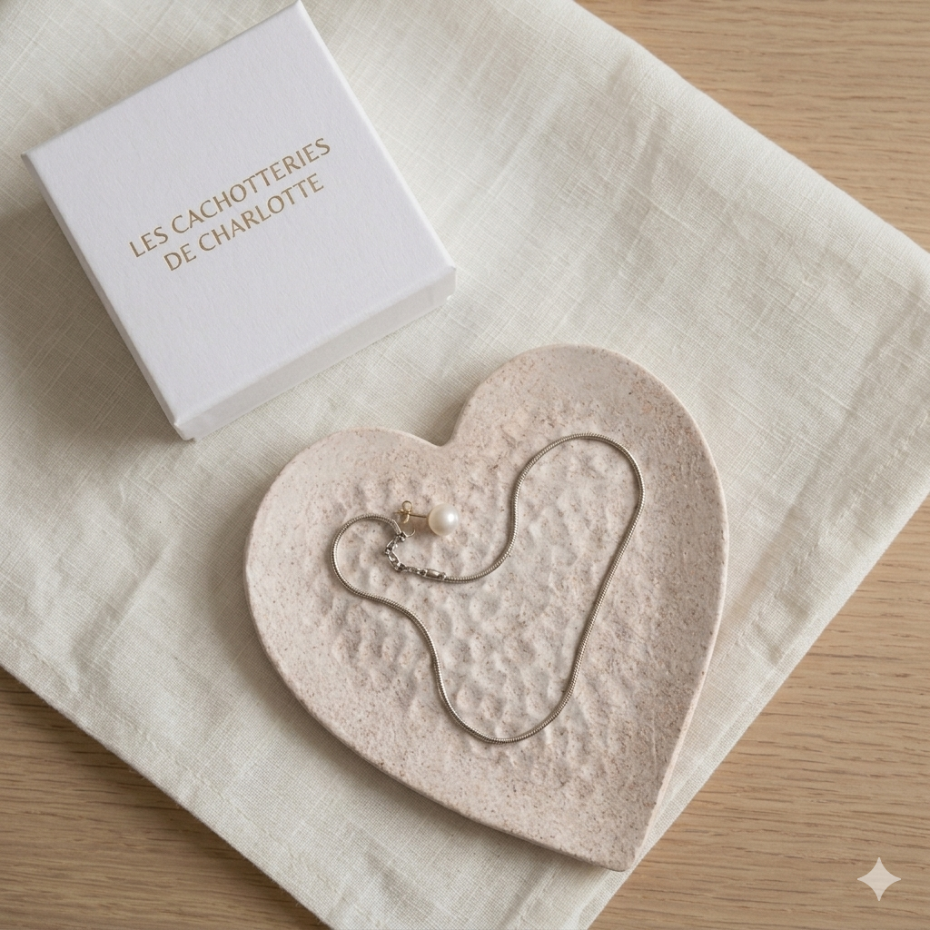 Coupelle Cœur en Grès – Blanc Moucheté Mat