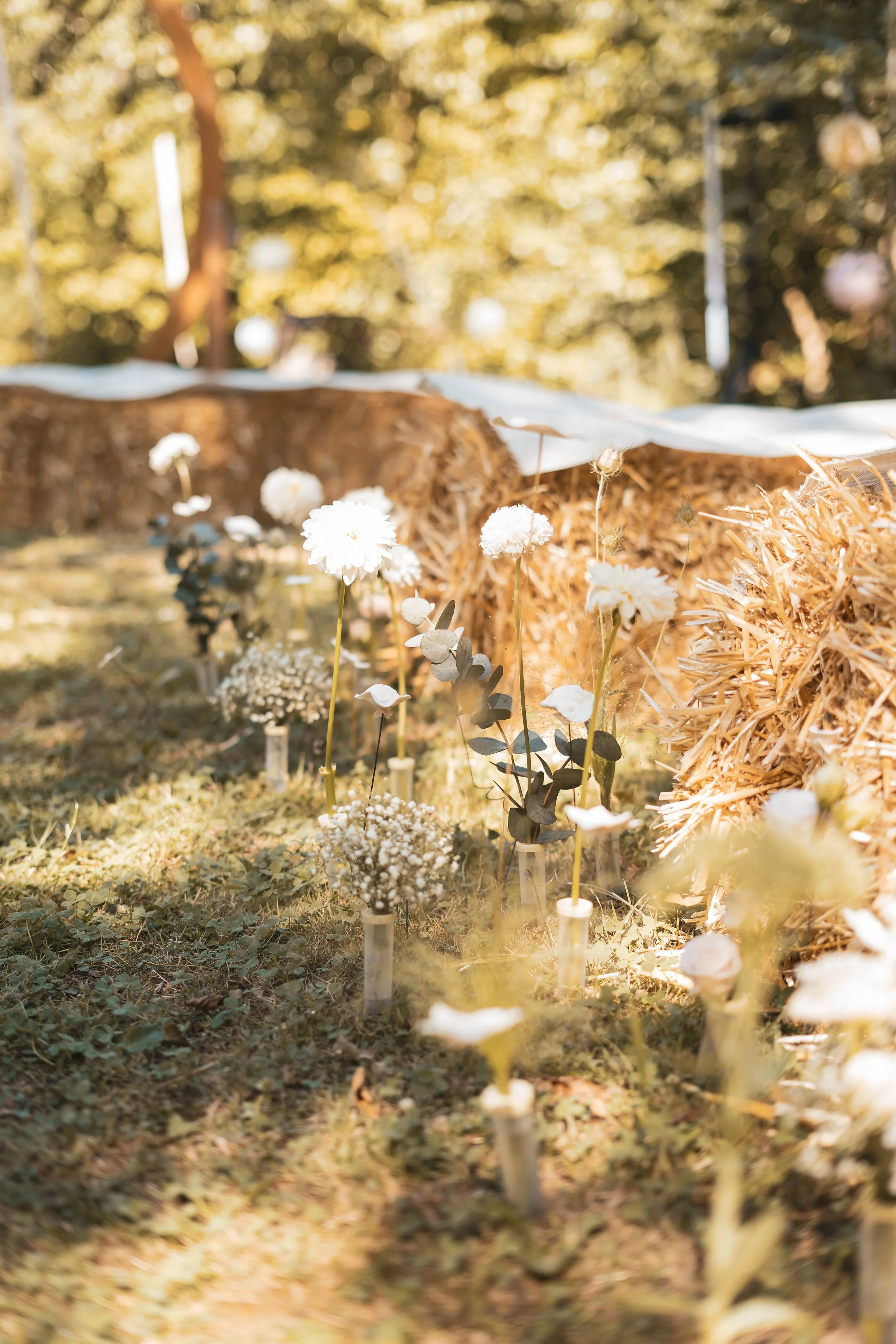 Mariage éco-responsable et poétique, associant de subtiles touches végétales à des fleurs en porcelaines réutilisables. Une décoration durable qui minimise le gaspillage tout en perpétuant le souvenir exceptionnel chez vous.