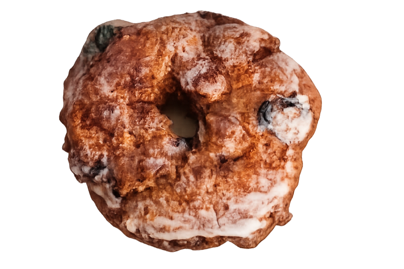 A close-up of a glazed donut with chocolate icing and blue sprinkles.