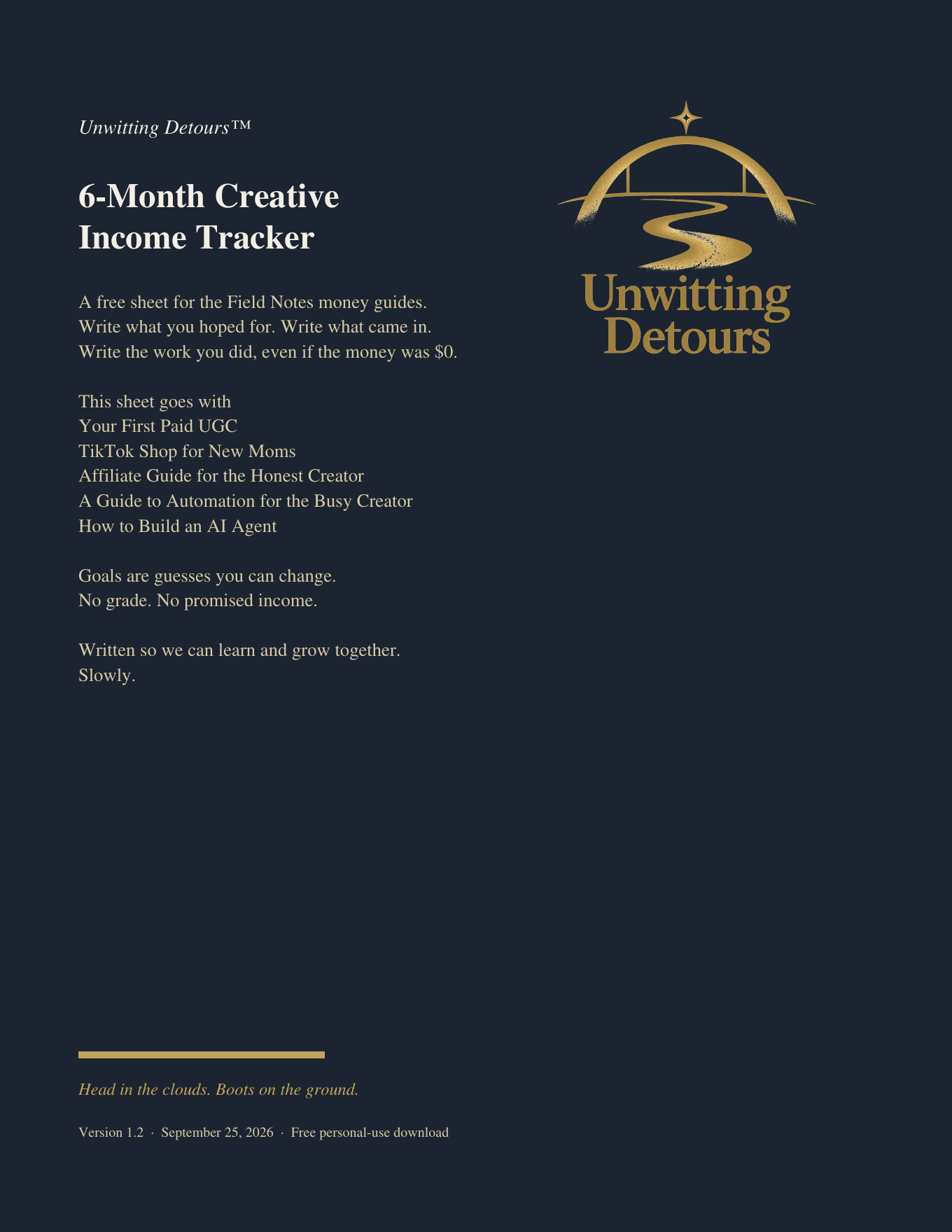 Tracker 6-Month Creative Income Tracker · Free A sheet to write practice and money.