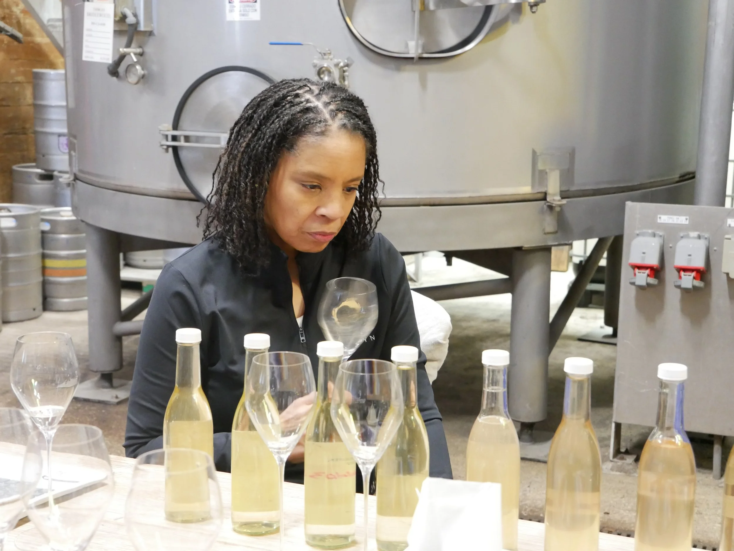 Tammee tasting 2025 base wines during blending trials