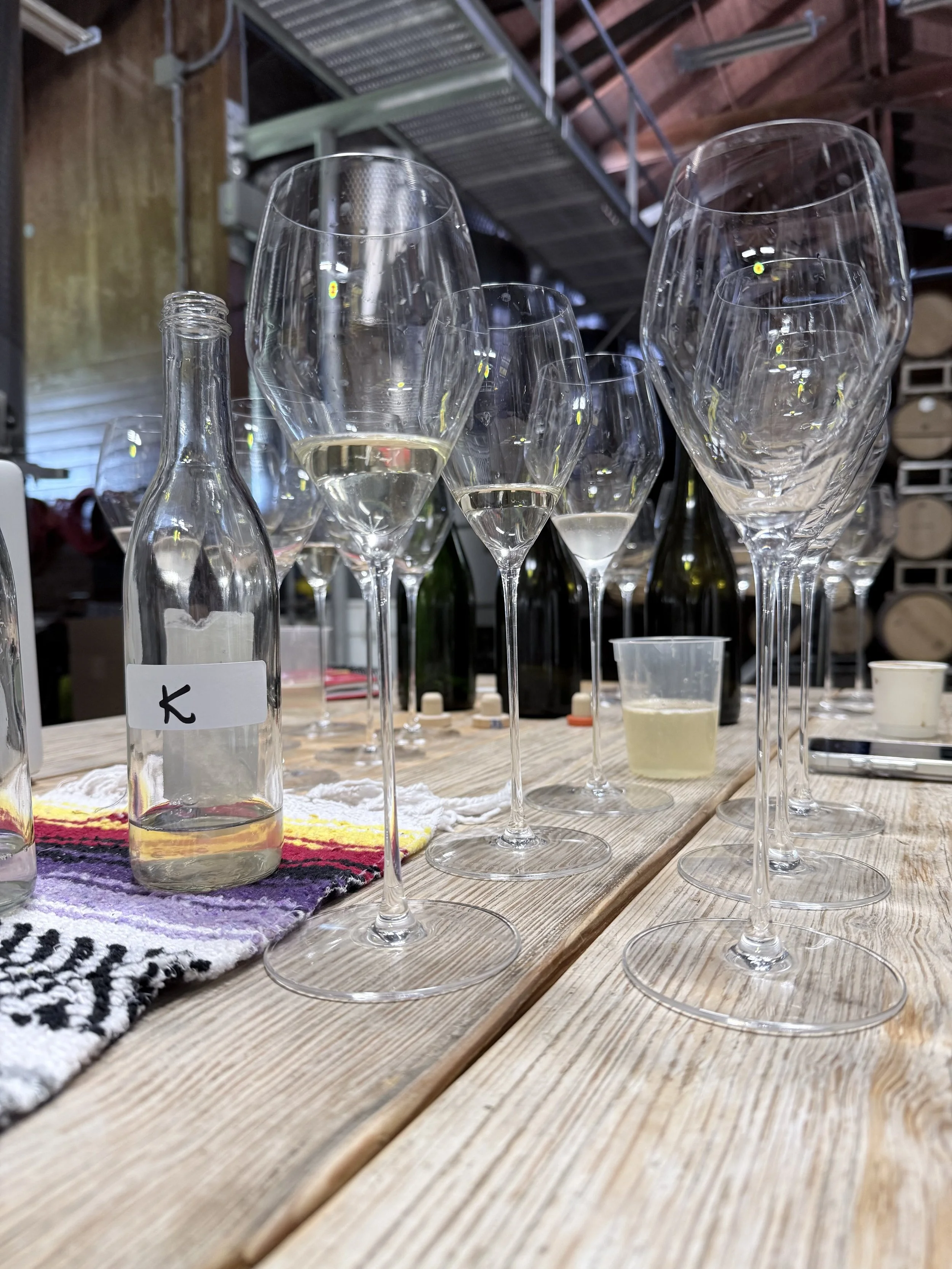 The AERILYN 2026 blending trials in the Santa Ynez cellar.