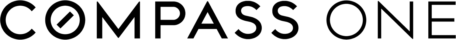 Stylized black and white text reading 'COMPASS ONE' with a minimalist design.