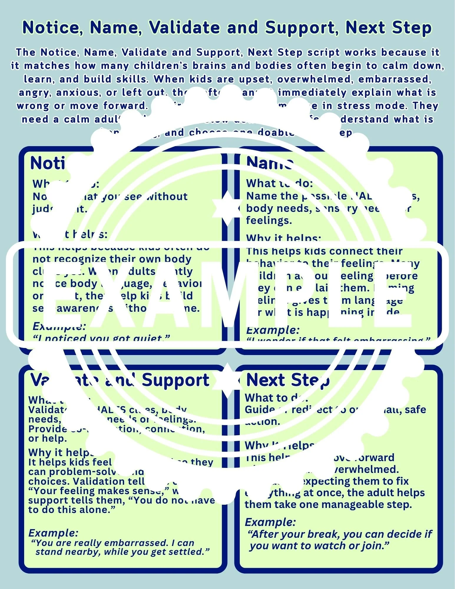 Notice, Name, Validate, Support Script - ADHD Autism Parenting Tool | Digital Download