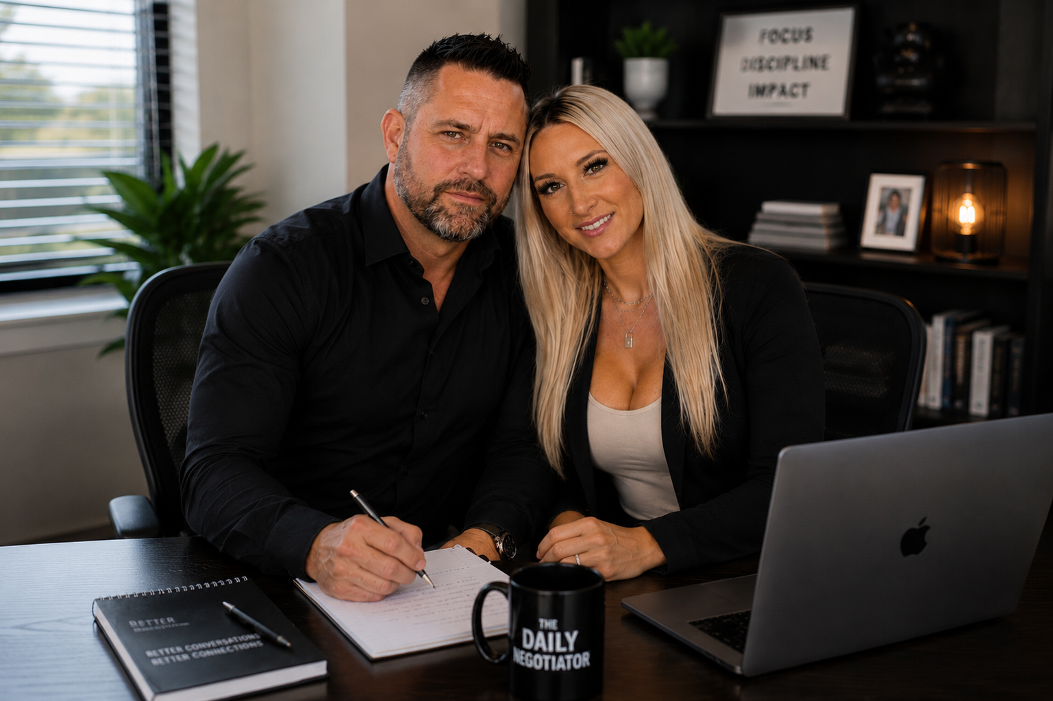 Jason P. Worobec and Stephanie at The Daily Negotiator office, working together on communication and de-escalation training.