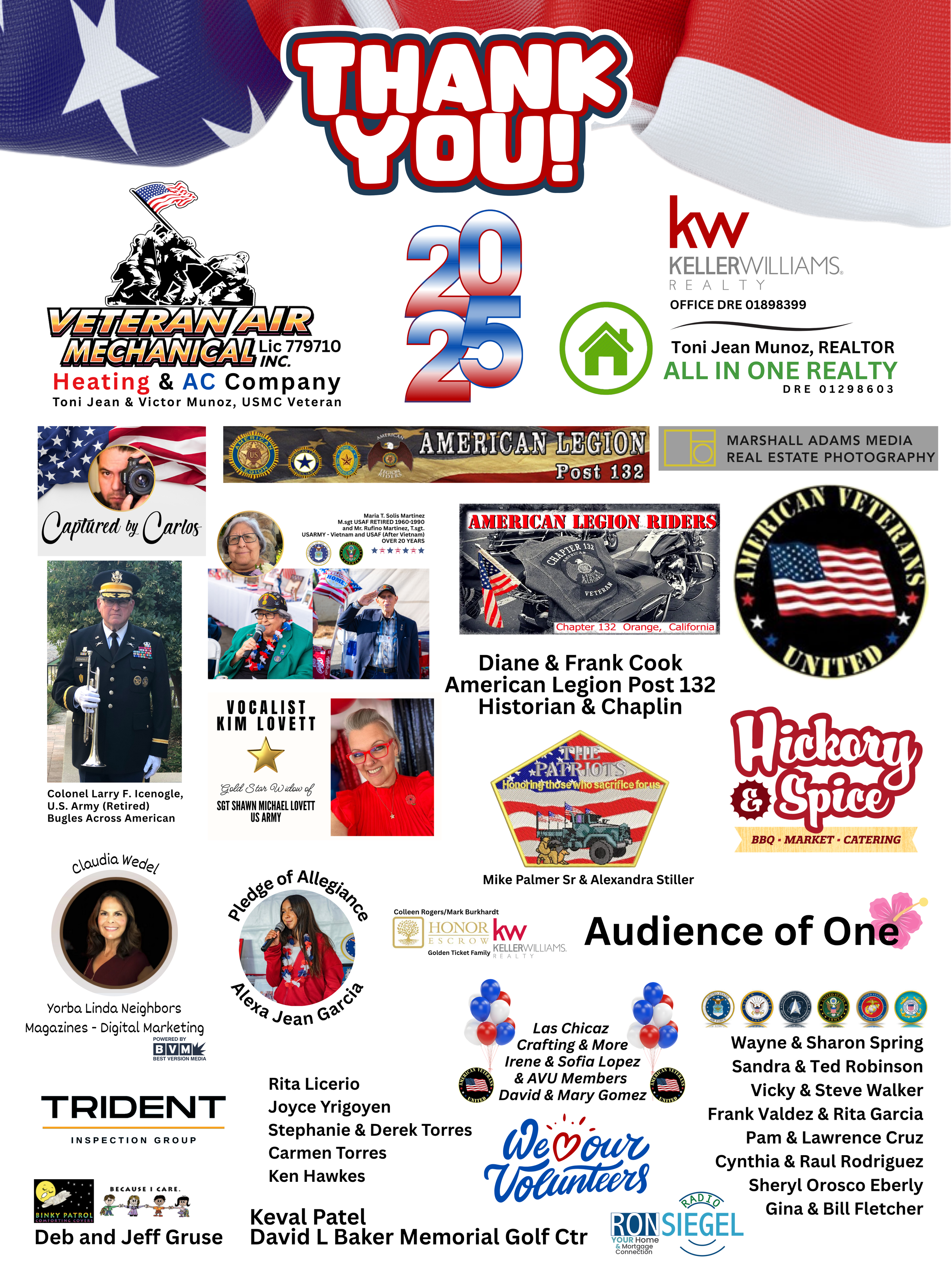 A collage of various images and text celebrating American veterans and patriotic themes, including logos, photos of individuals, and references to military service.
