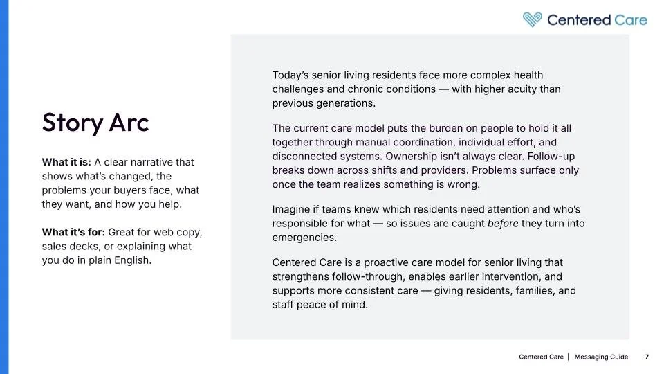 Centered Care Messaging Guide — Story Arc page