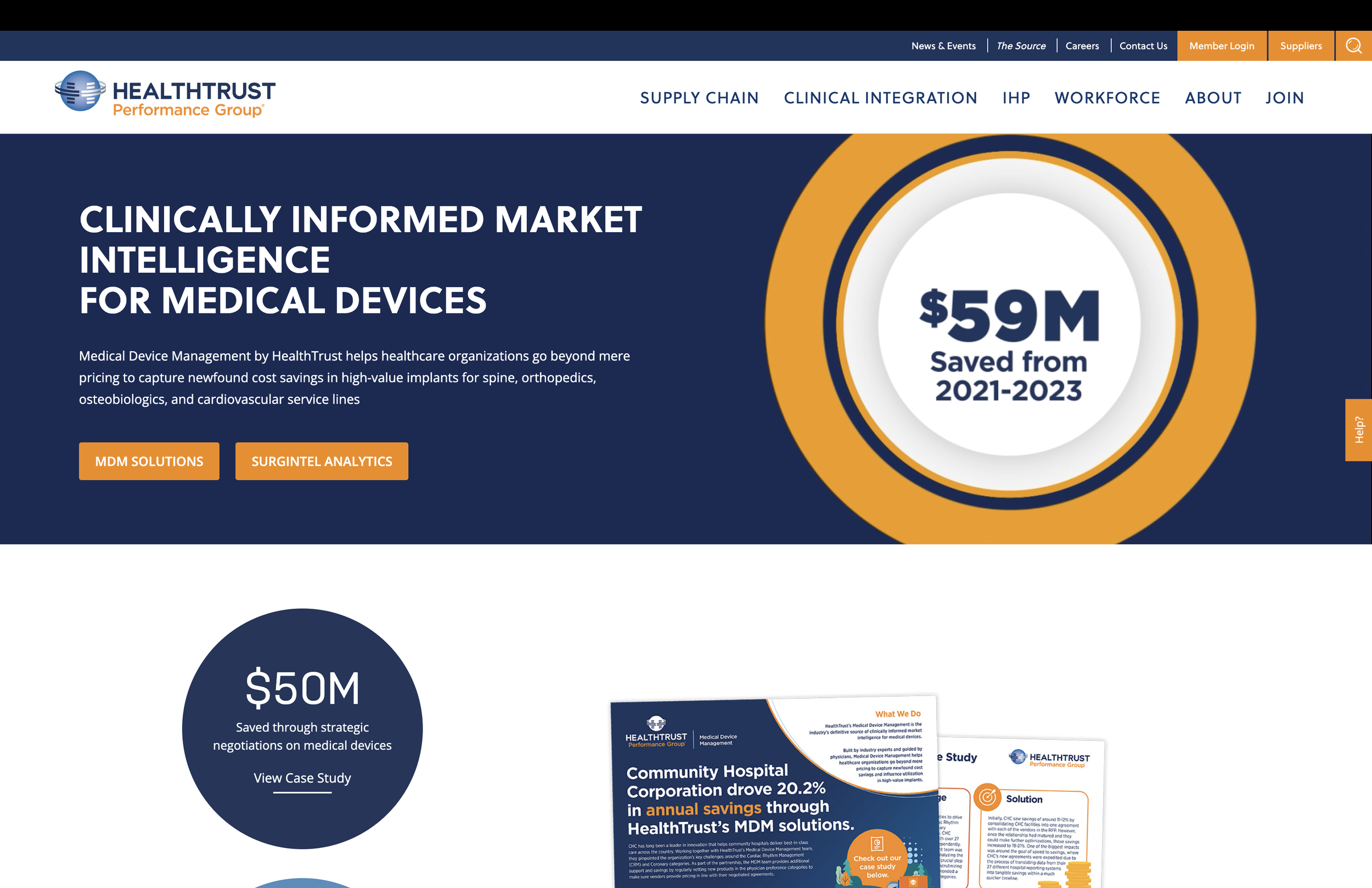 Led positioning strategy and messaging for HealthTrust's Medical Device Management offering — giving clinical buyers the insight needed to make data-driven decisions on high-value implants.