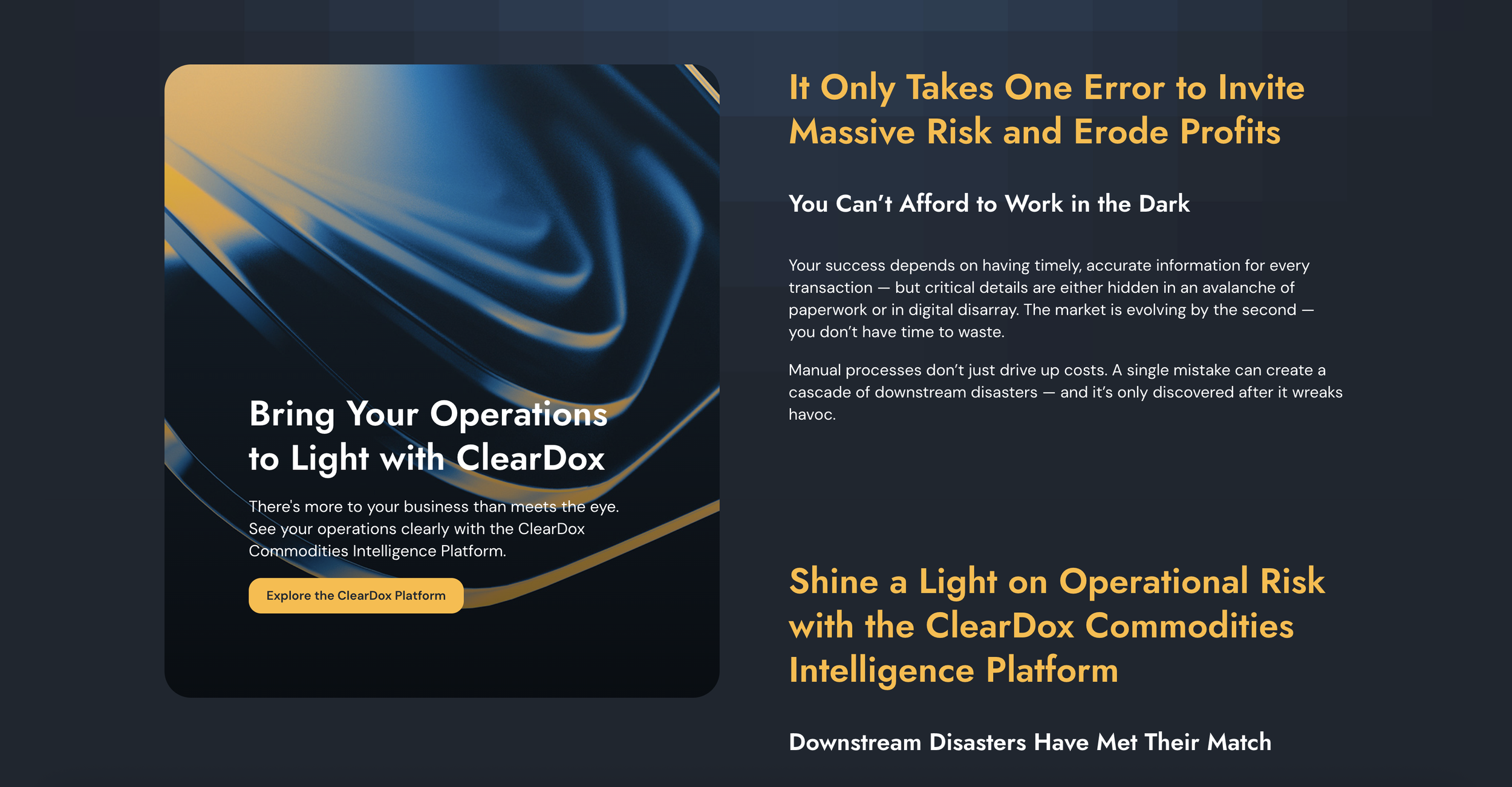 ClearDox homepage featuring Illuminate Your Operations messaging