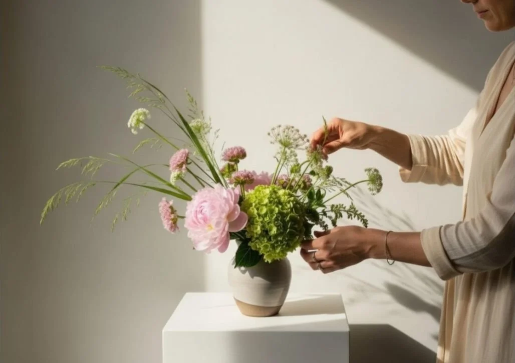 Women and flower Vase Cream Dress.jpg