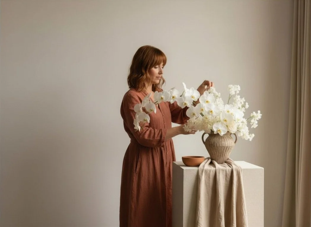 Women and Flower Vase Copper Dress Red Hair.jpg