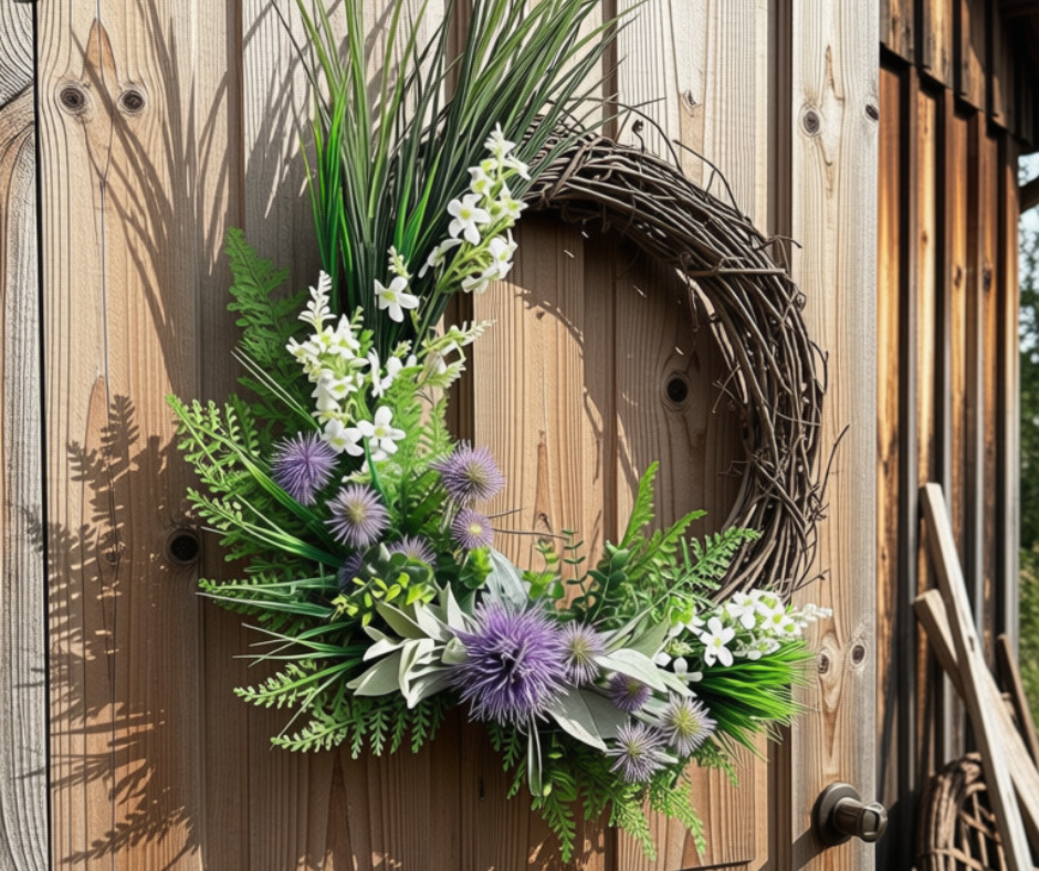 Rustic Door Purple Wreath.png