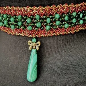 Tied Up With A Bow Malachite Teardrop Pendant
