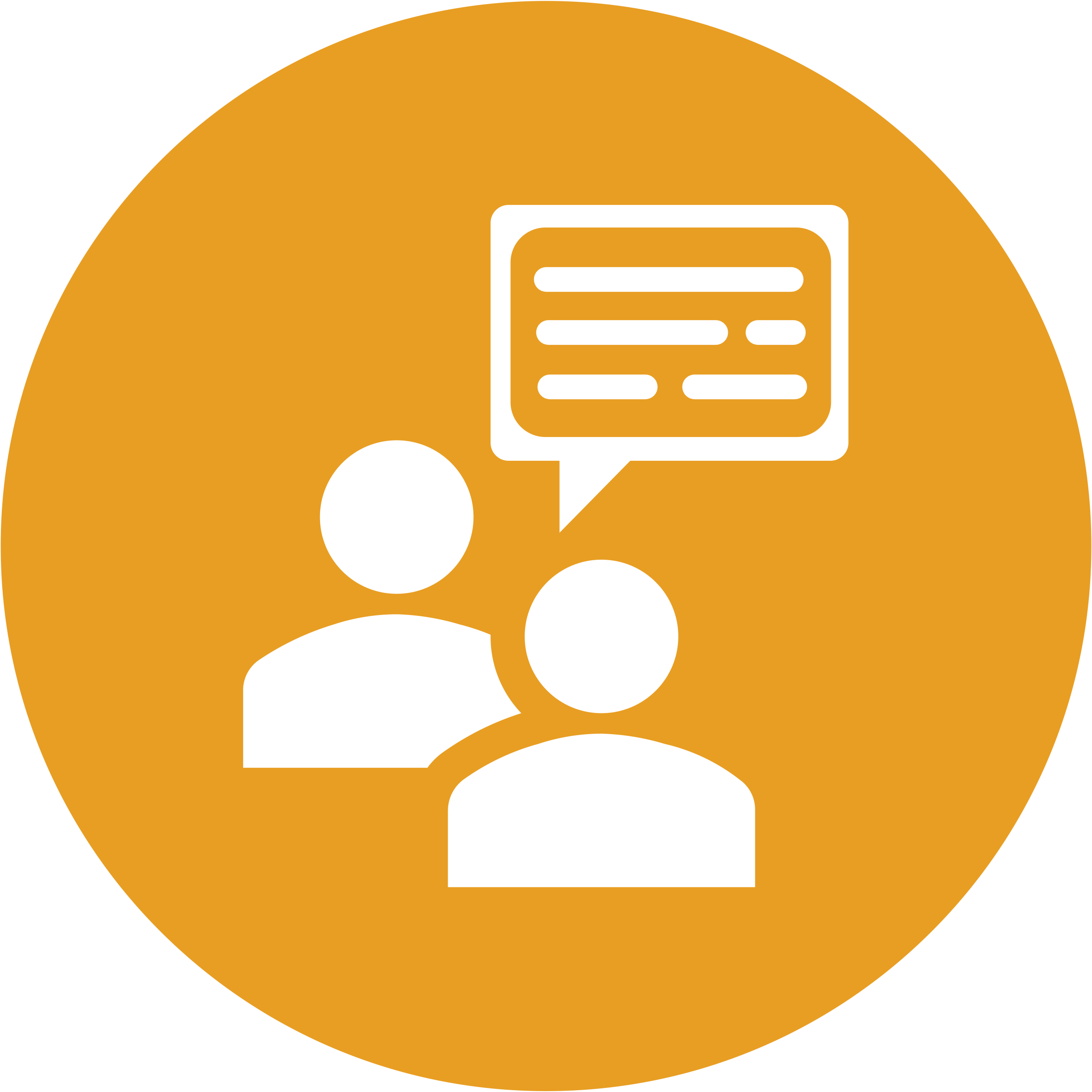 Icon of two people with a speech bubble containing lines of text.