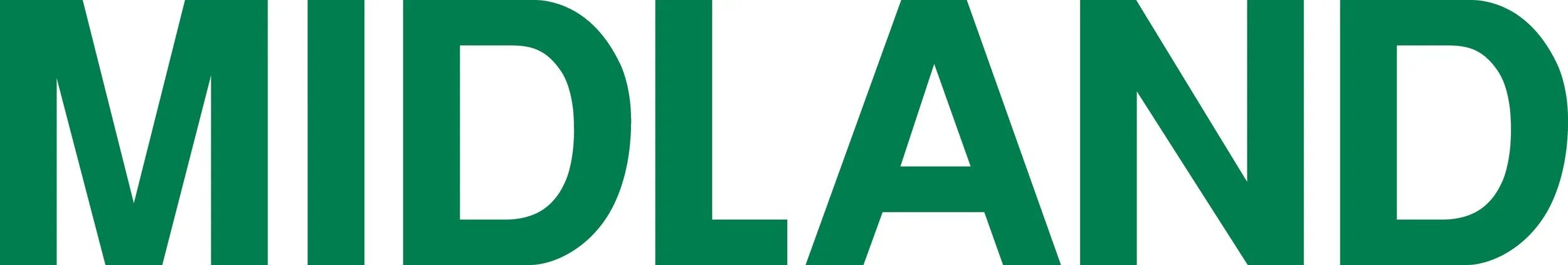 Close-up of green and white text spelling 'MIDLAND' in bold, capital letters.