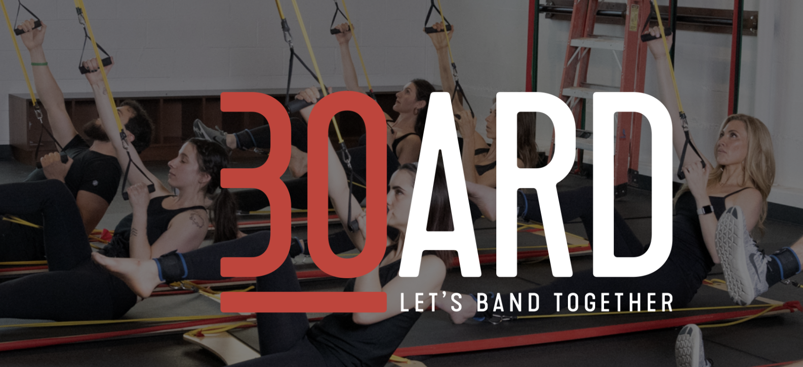 Group of women exercising with resistance bands during a fitness class.