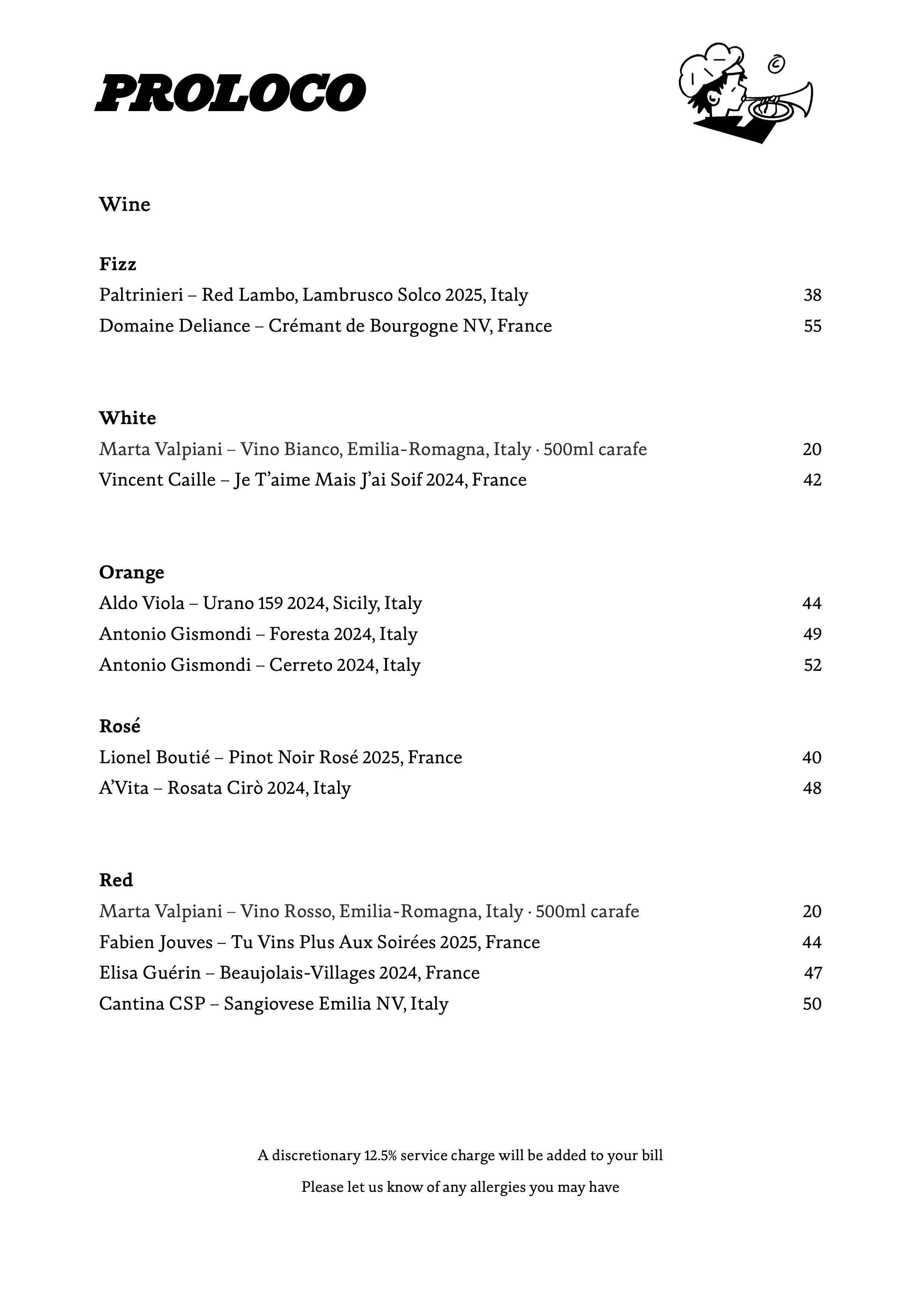 Proloco wine list