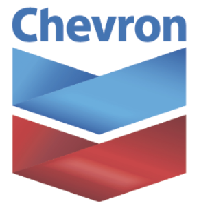 Chevron logo with a stylized blue and red shield design