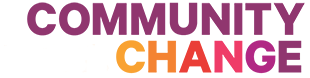 logo of Community Change in purple and orange, yellow, pink lettering