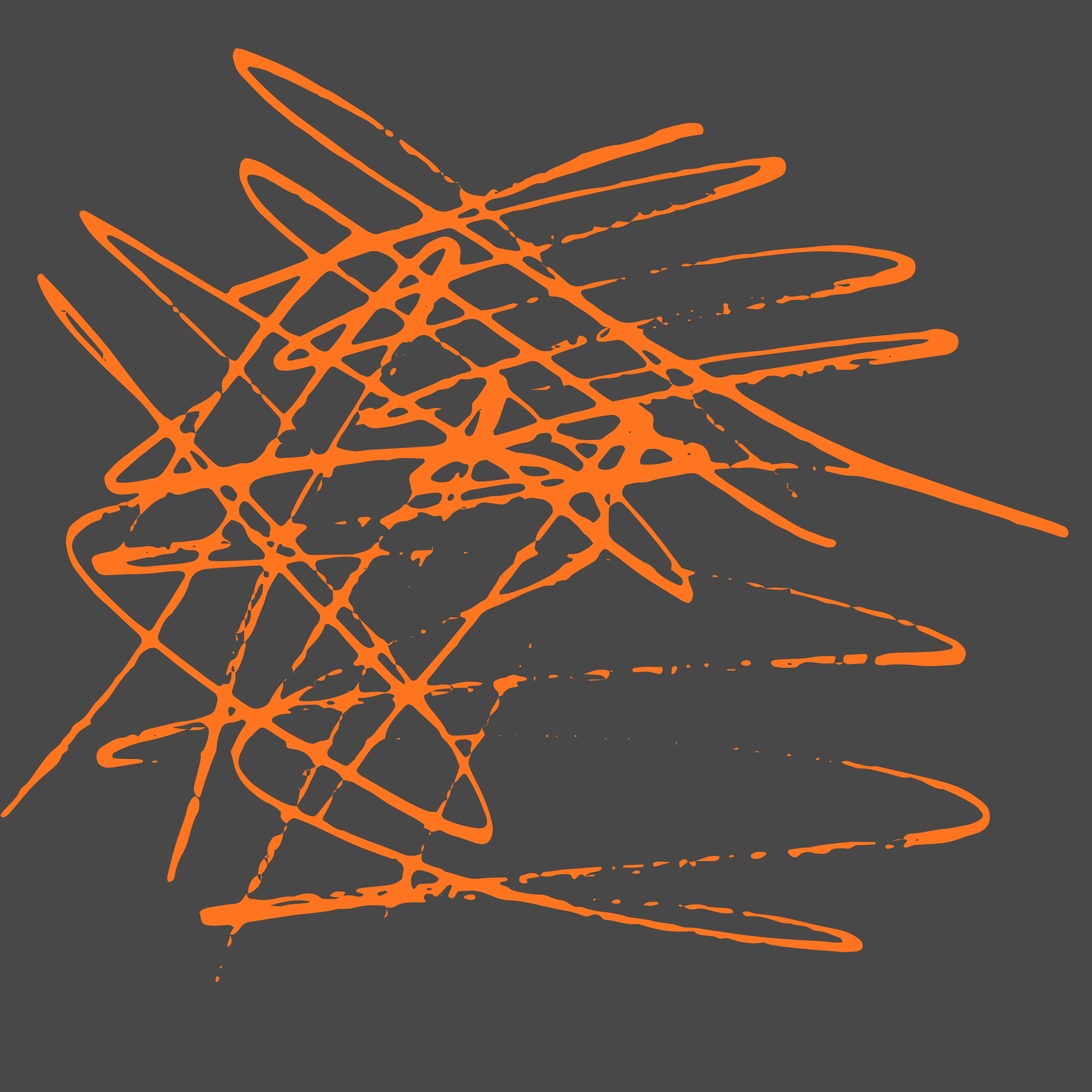 An orange abstract lines against a dark gray background.