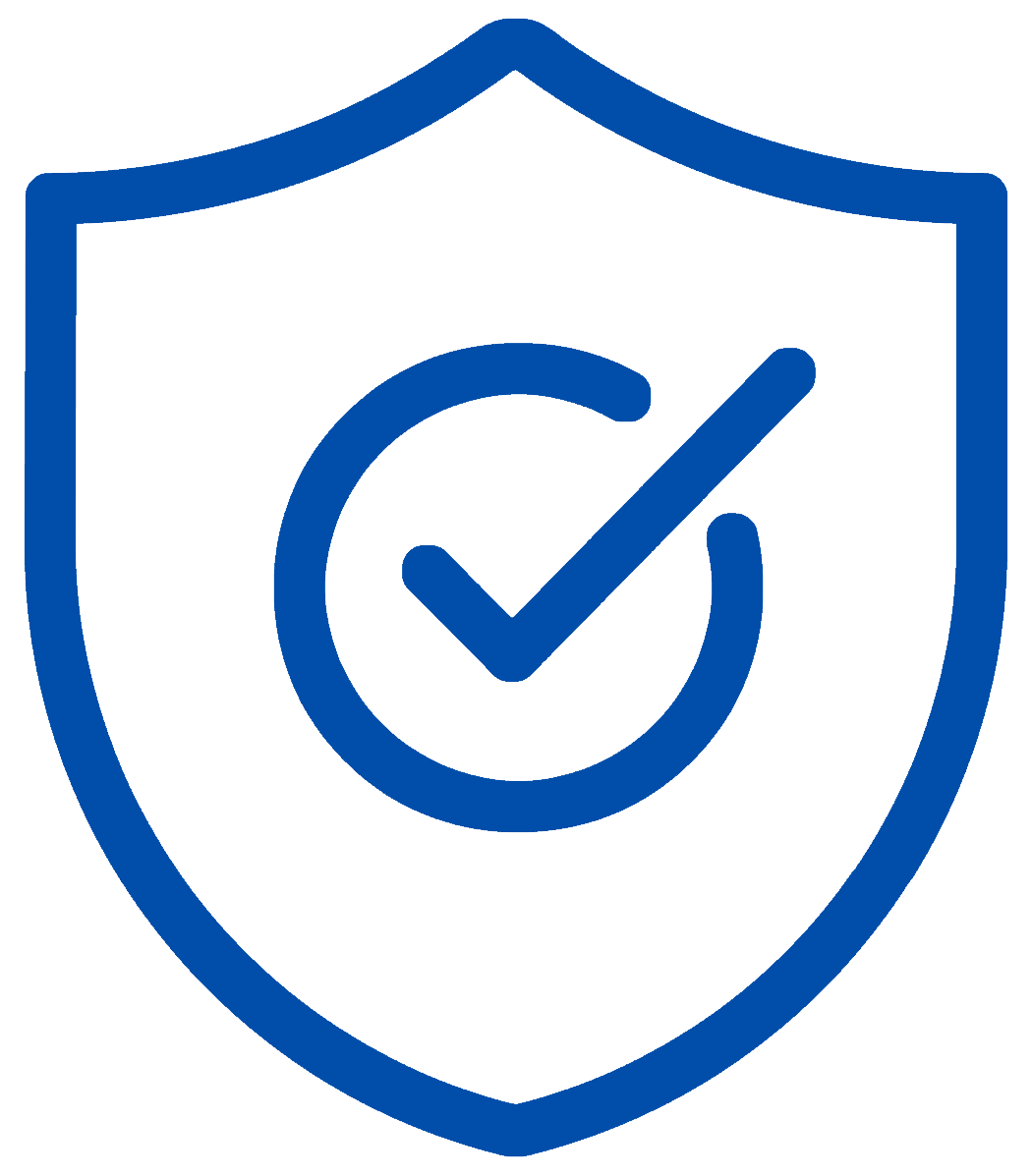 Blue shield icon with a check mark inside a circle in the center.