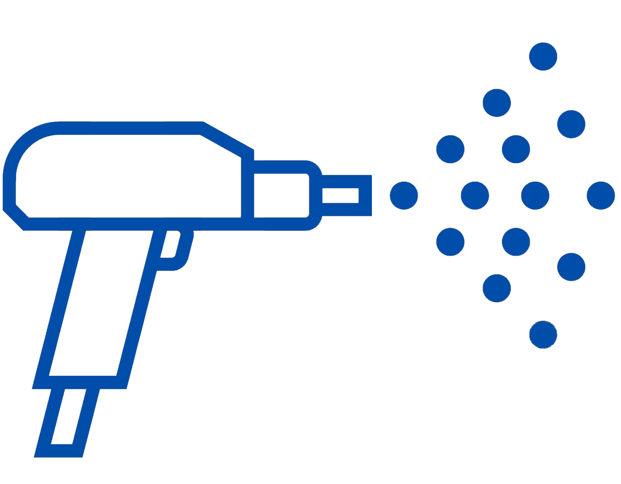 Icon of a spray gun emitting blue spray particles.