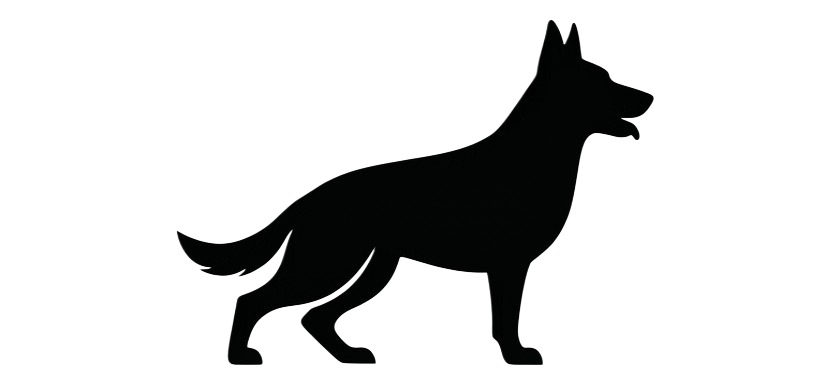 Silhouette of a German Shepherd dog against a black background.