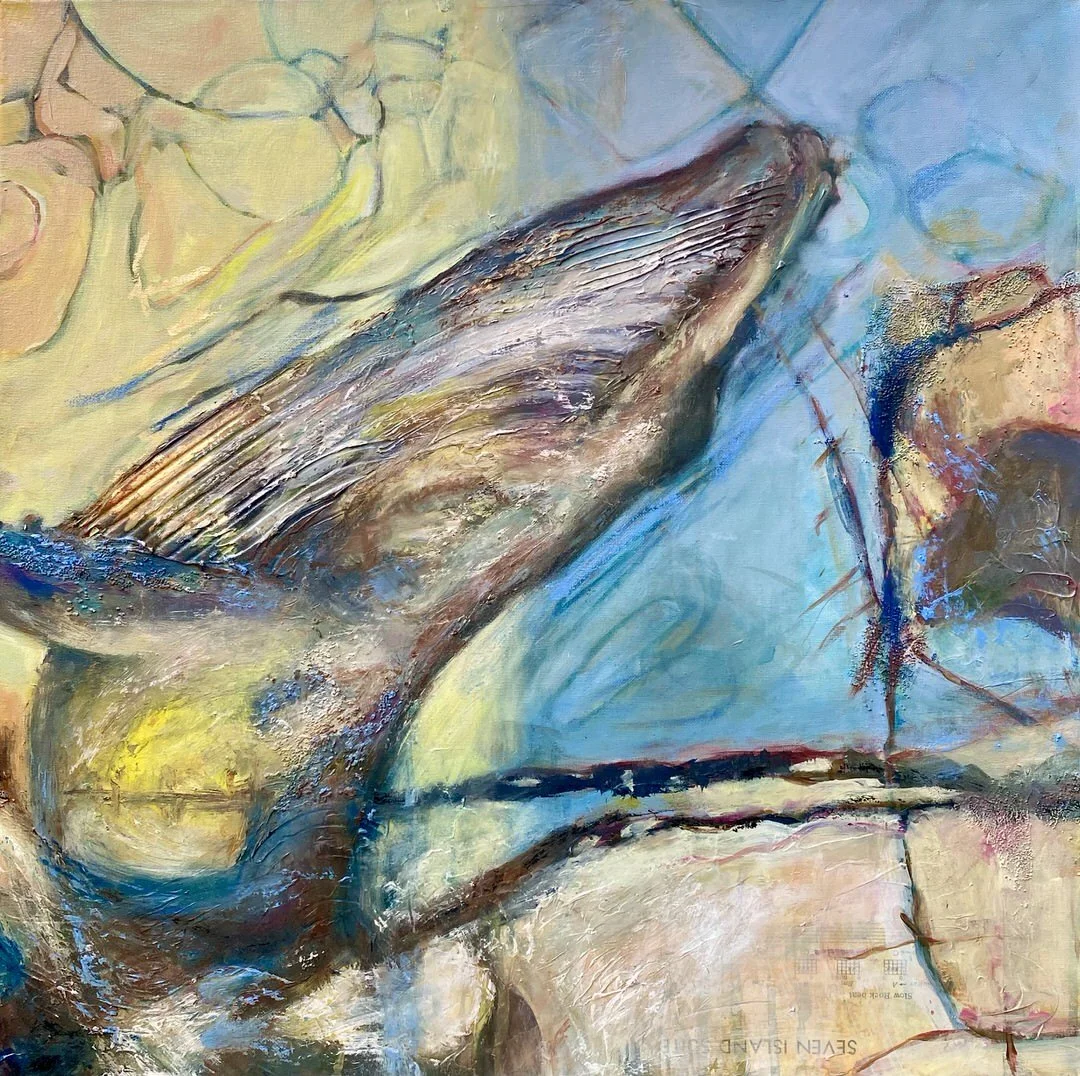 Whale artwork  mixed media and oil painting skeleton key artwork product commissions