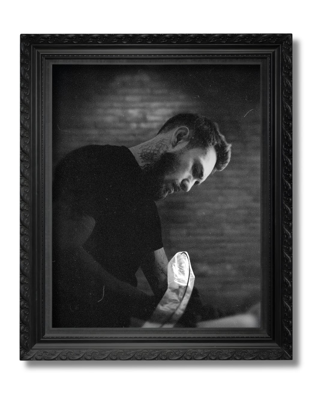 Black and white portrait of Richard De La Cruz, Bespoke Tattoo Artist Houston