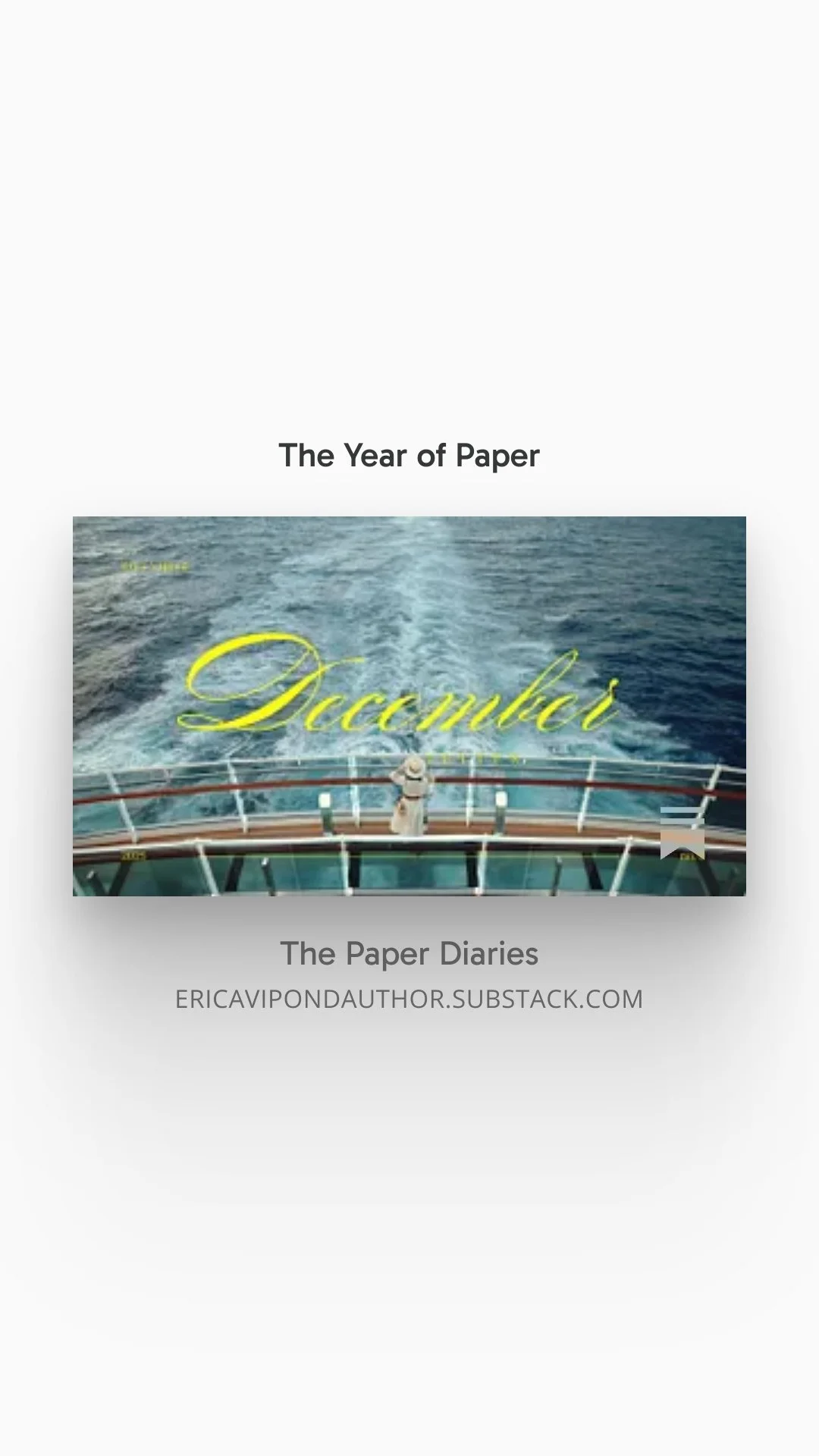 Book cover with an ocean view from the deck of a ship, featuring a person standing at the railing and the title 'Disconnected' in yellow cursive font, with the subtitle 'The Paper Diaries' and the author's website.