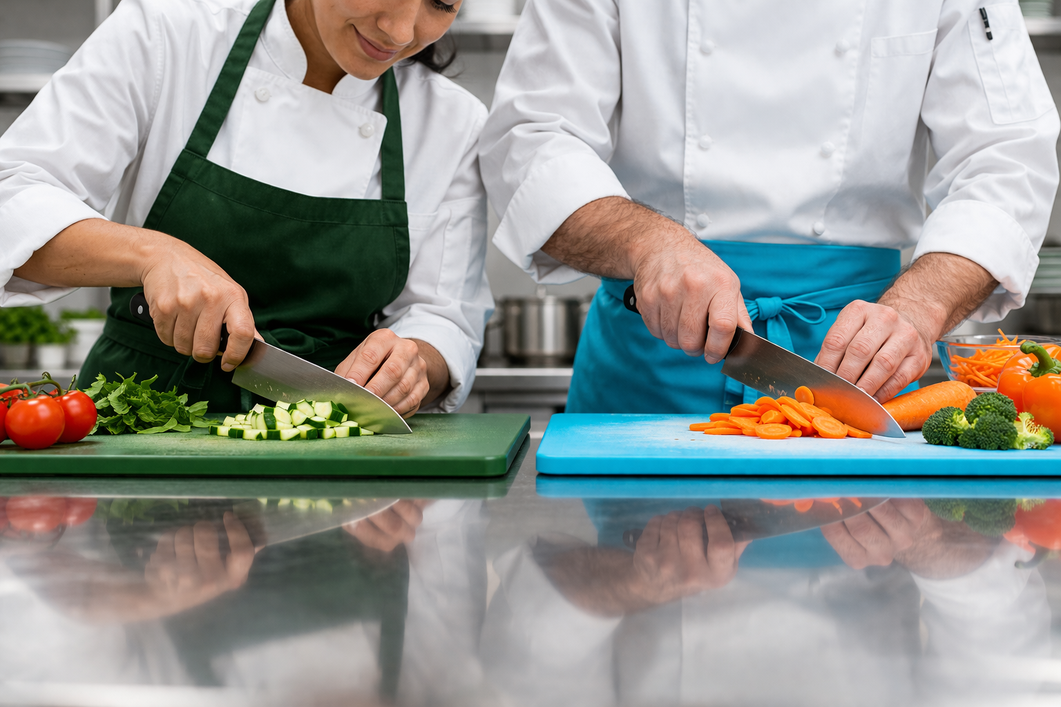 Two cooks prepping in Fark's Yard commissary kitchen Las Vegas
