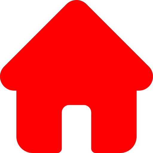 Icône en forme de maison rouge avec un toit pointu et une entrée rectangulaire