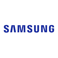 Samsung logo in blue text on a white background