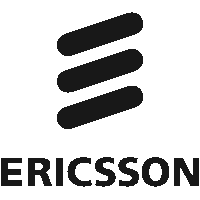Ericsson logo with three black horizontal lines above the company's name.