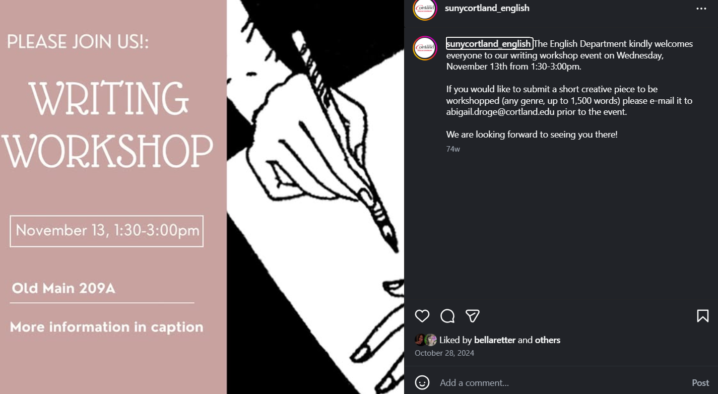 Workshop promotion: designed visual and wrote caption to encourage student participation and engagement.