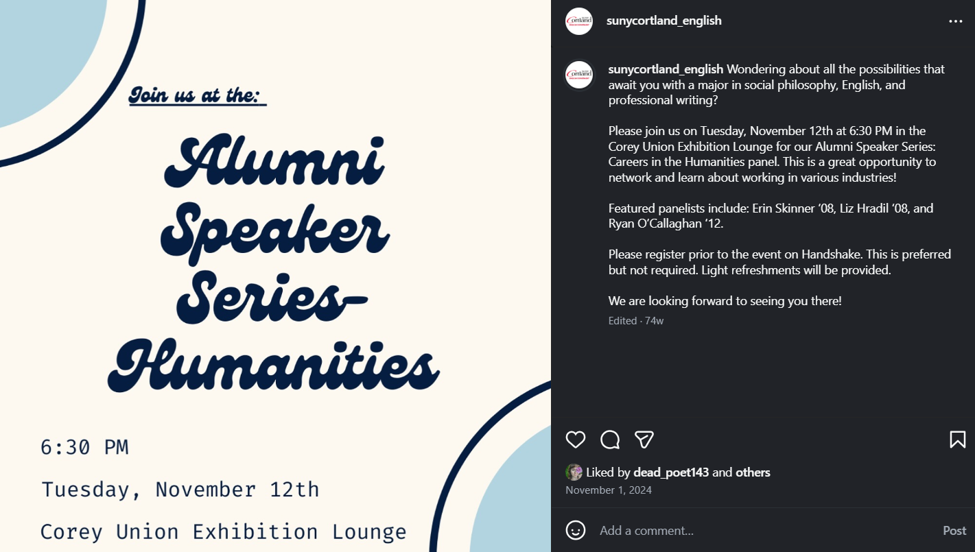 Event promotion: Designed and wrote content to highlight alumni speakers and drive attendance for panel discussion.