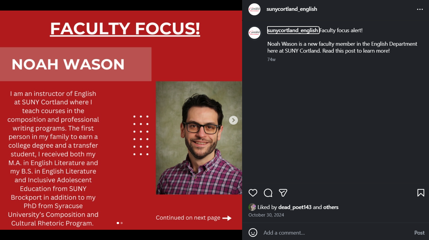 Faculty spotlight: designed graphic and wrote content to highlight faculty achievements and strengthen the community within the department.
