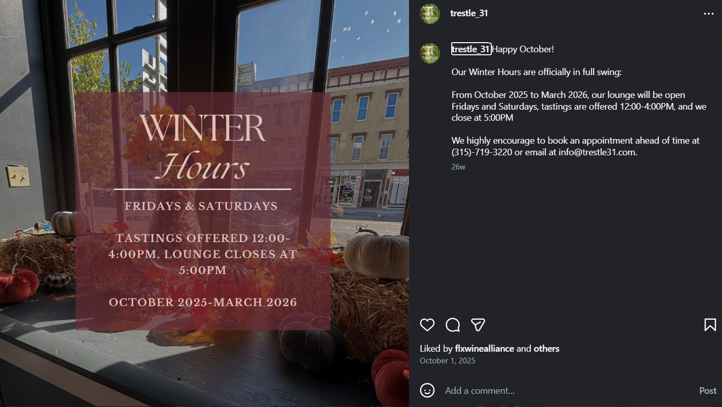 Seasonal update: designed visual and messaging to clearly communicate winter hours and maintain customer awareness.