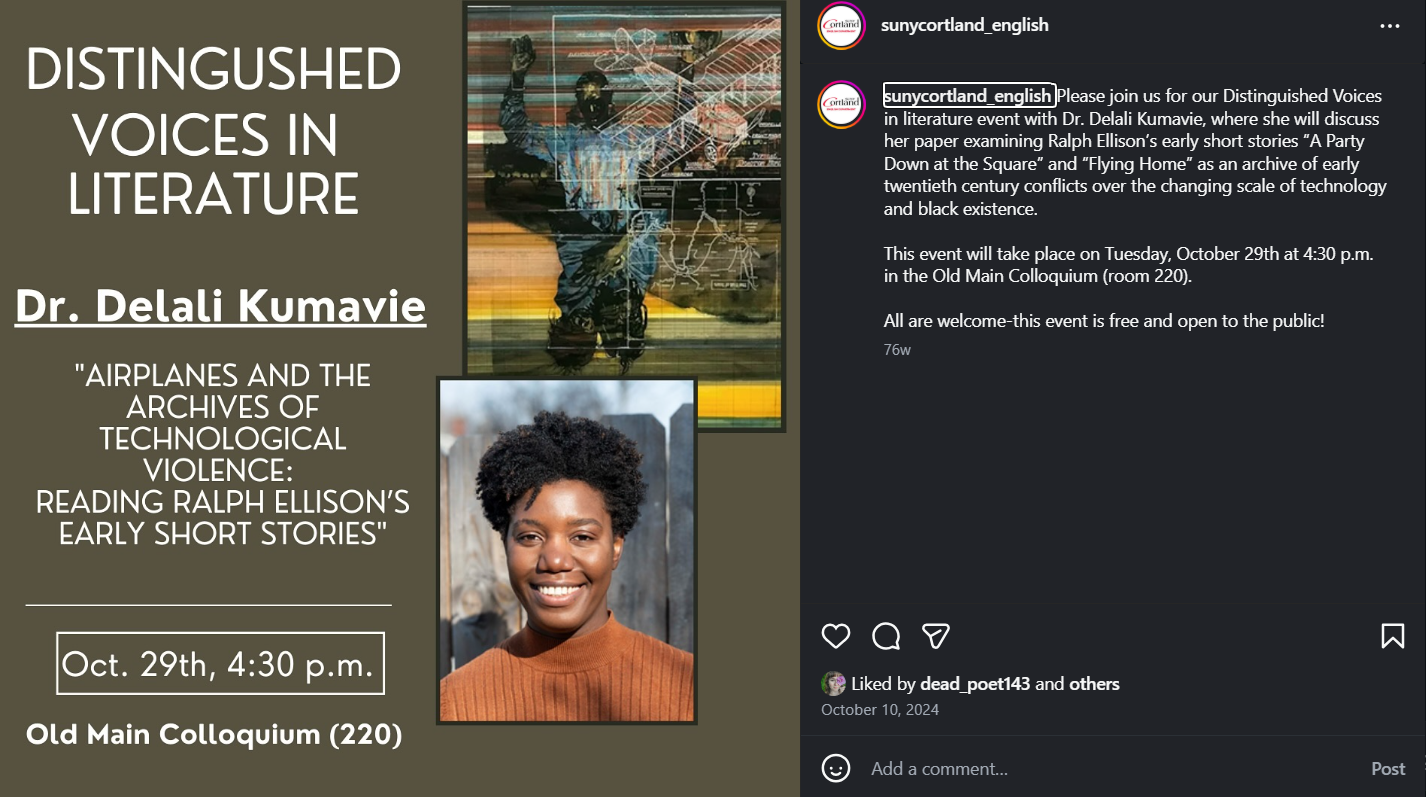 Event promotion: designed graphic and wrote caption to promote a guest author visit and increase event attendance 
