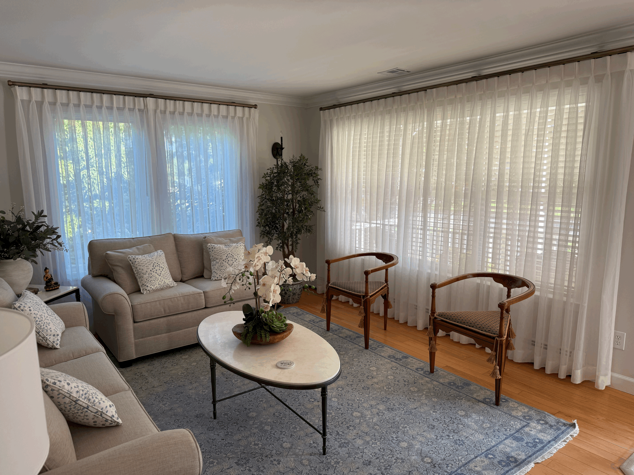 How Sheer Pinch Pleat Drapes Transformed This Long Island Living Room