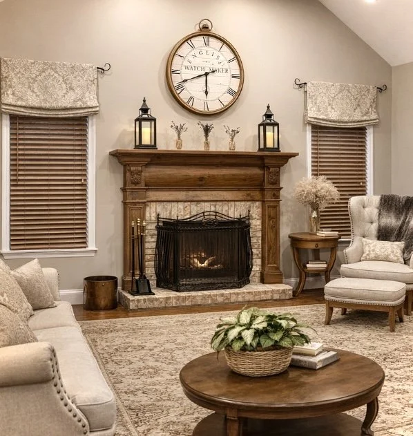 Parkland real wood blinds for a Syosset NY home living room.