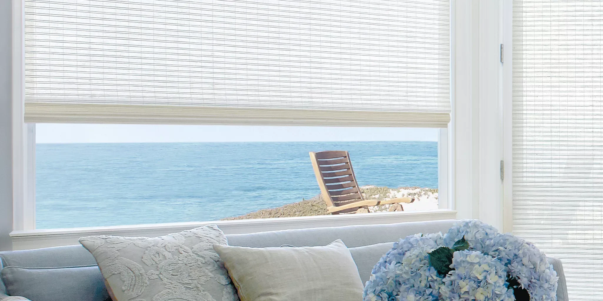 Provenance Woven Wood shades for a waterfront Huntington NY residence.