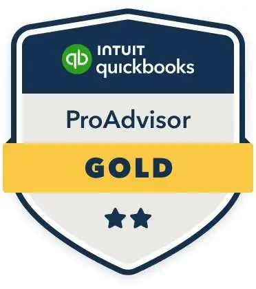 QuickBooks ProAdvisor Gold badge with teal, white, and yellow design.