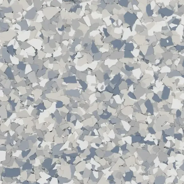 Close-up of gray and white speckled textured epoxy floor surface.