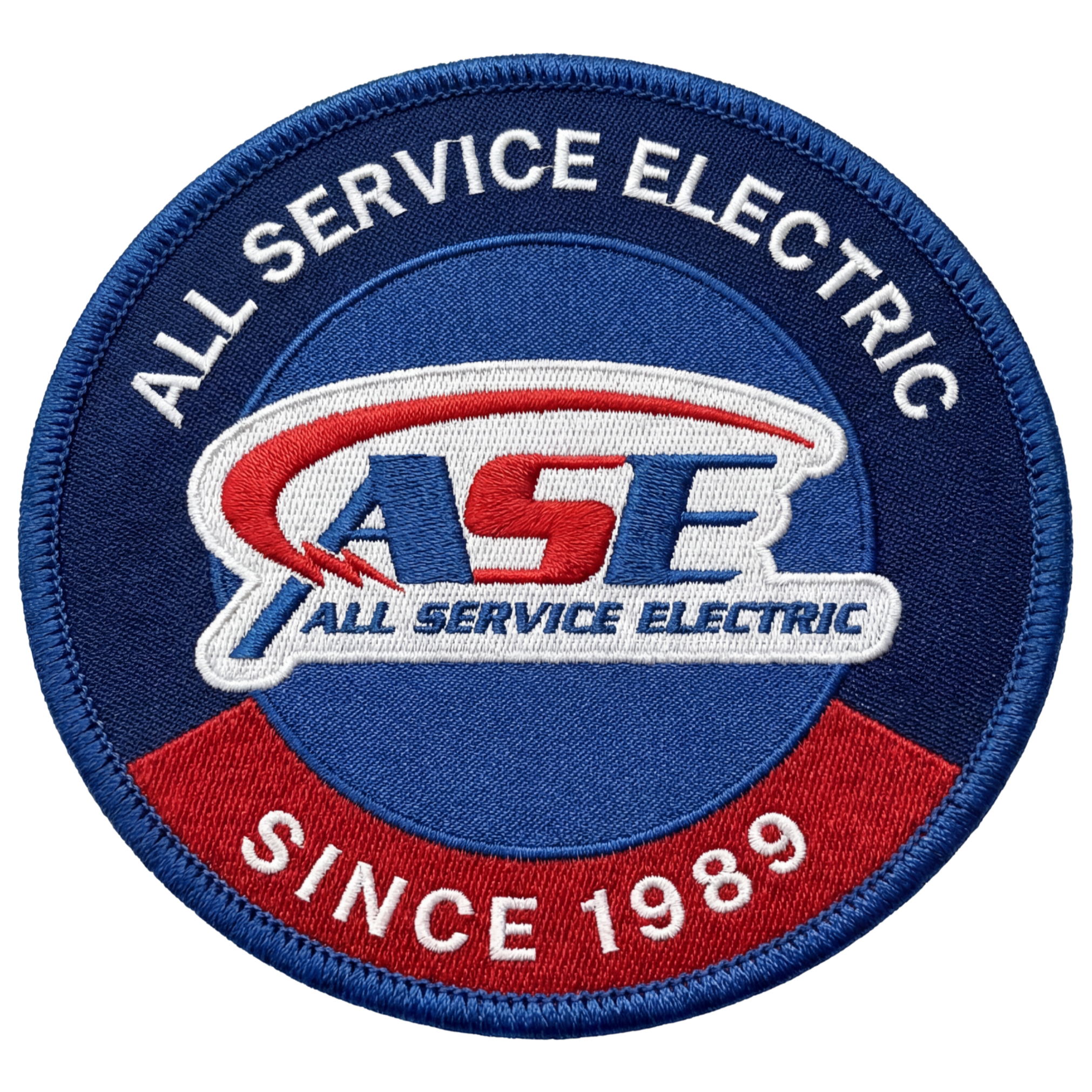 Close-up of an embroidered patch for the Albuquerque Service Electric company, with an American flag design and the year 1980.