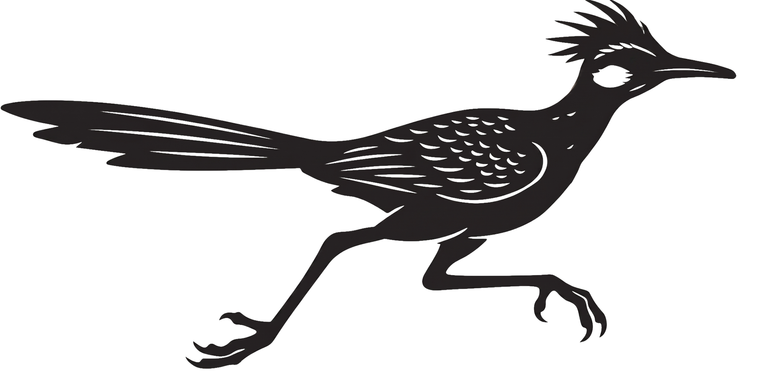 Black metal silhouette of a bird, possibly a woodcock or similar bird, with detailed feather etchings and long legs, standing in profile.