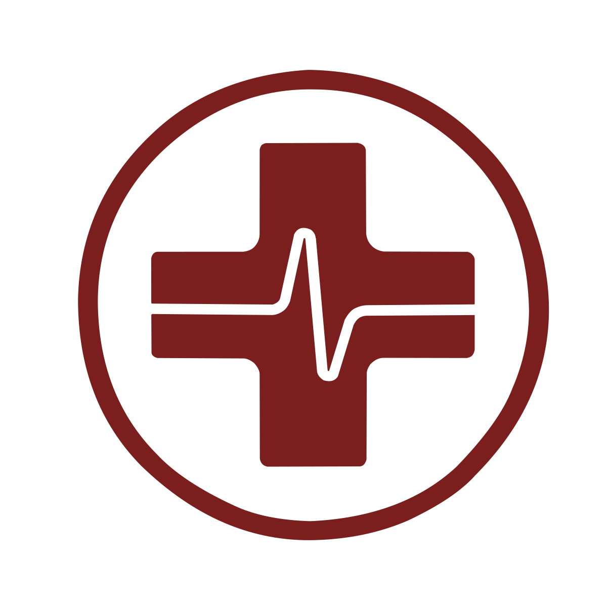 Medical cross symbol with a heartbeat line inside, representing health or healthcare.