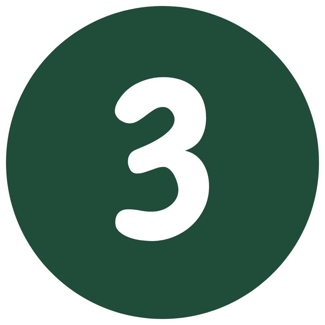 Green circle with a large white number three in the center.