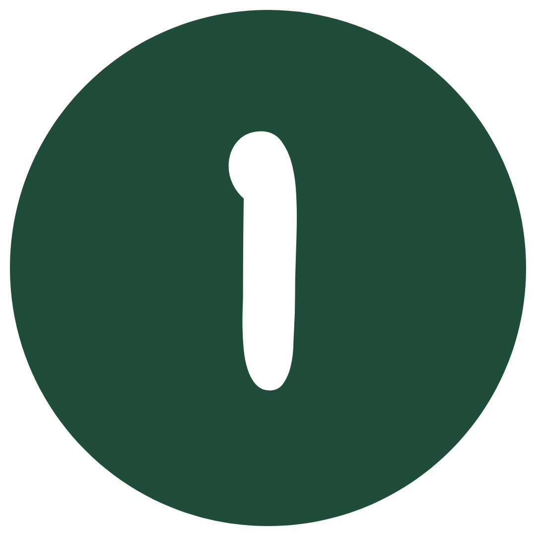 Green circle with a large white number one in the center.
