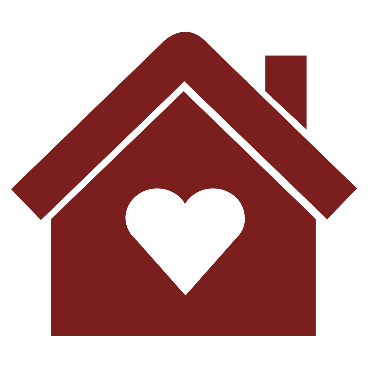 A graphic of a red house with a black heart in the center.